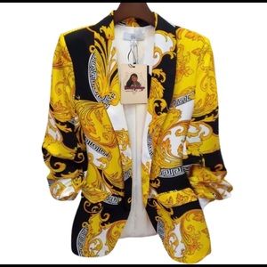 New Barocco Print Blazer - Yellow